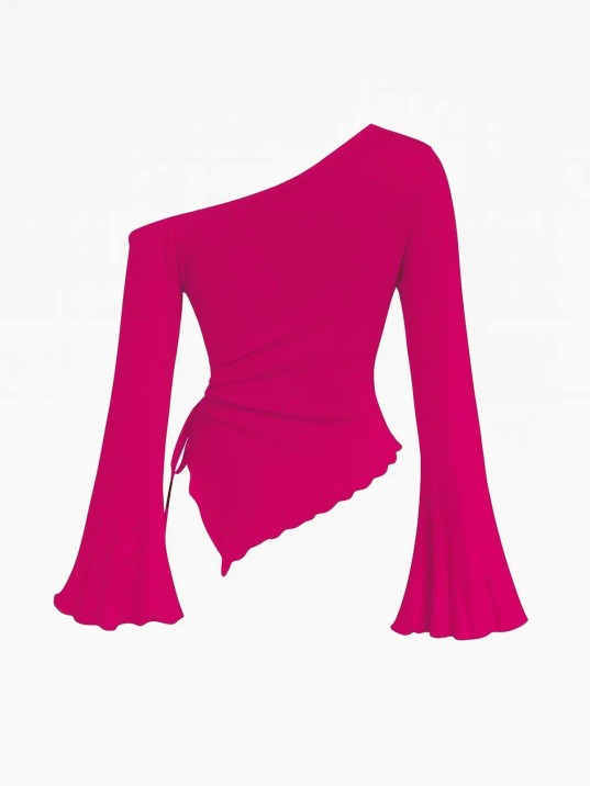 Kadın Fuşya Uzun İspanyol Kollu Asimetirik Yaka Yandan Bağlamalı Drapeli Bluz Kadın Fuşya Uzun İspanyol Kollu Asimetirik Yaka Yandan Bağlamalı Drapeli Bluz