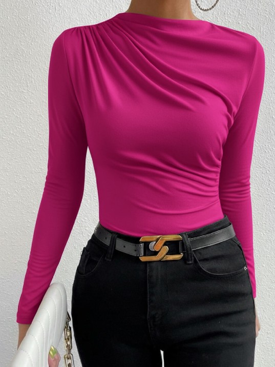 Kadın Fuşya Belden Ve Boyundan Büzgü Detaylı Uzun Kollu Bluz Kadın Fuşya Belden Ve Boyundan Büzgü Detaylı Uzun Kollu Bluz