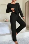 Kadın Siyah Uzun Kollu Fiyonklu Yuvarlak Yaka Mevsimlik Pijama Takımı Kadın Siyah Uzun Kollu Fiyonklu Yuvarlak Yaka Mevsimlik Pijama Takımı