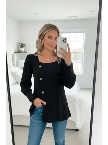 Kadın Uzun Kollu Düğmeli Mevsimlik Bluz – Yumuşak Dokulu, Esnek Ve Sıcak Tutan Kumaş