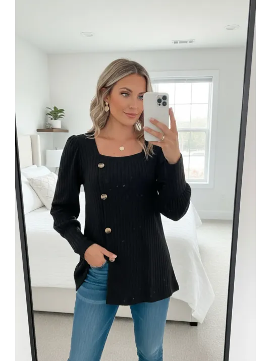 Kadın Uzun Kollu Düğmeli Mevsimlik Bluz – Yumuşak Dokulu, Esnek Ve Sıcak Tutan Kumaş