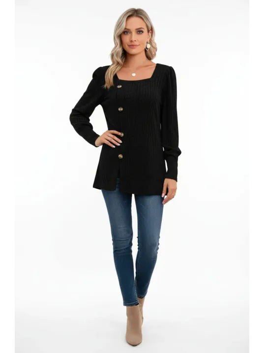 Kadın Uzun Kollu Düğmeli Mevsimlik Bluz – Yumuşak Dokulu, Esnek Ve Sıcak Tutan Kumaş