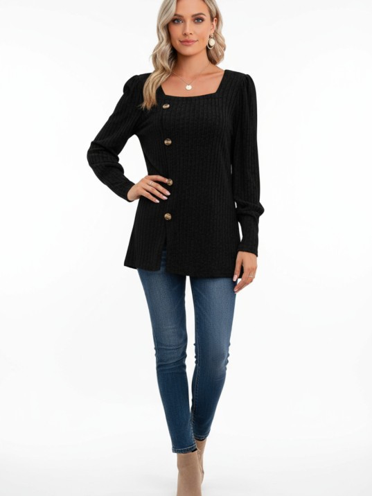 Kadın Uzun Kollu Düğmeli Mevsimlik Bluz – Yumuşak Dokulu, Esnek Ve Sıcak Tutan Kumaş