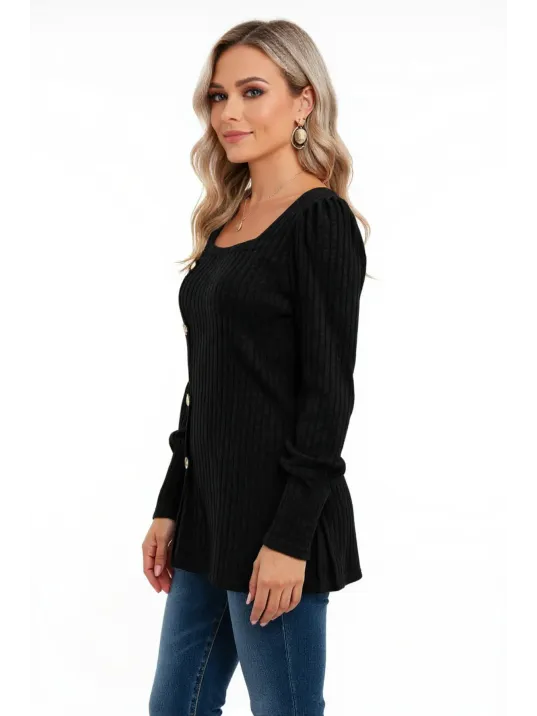 Kadın Uzun Kollu Düğmeli Mevsimlik Bluz – Yumuşak Dokulu, Esnek Ve Sıcak Tutan Kumaş