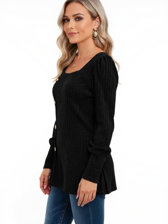 Kadın Uzun Kollu Düğmeli Mevsimlik Bluz – Yumuşak Dokulu, Esnek Ve Sıcak Tutan Kumaş