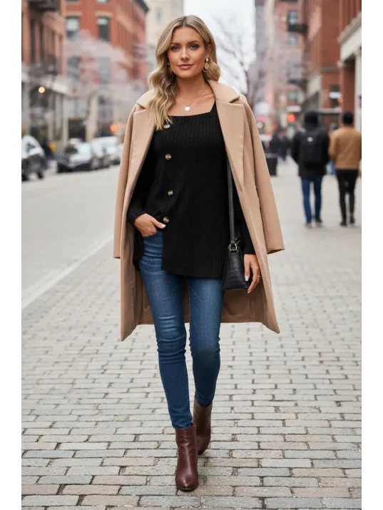 Kadın Uzun Kollu Düğmeli Mevsimlik Bluz – Yumuşak Dokulu, Esnek Ve Sıcak Tutan Kumaş