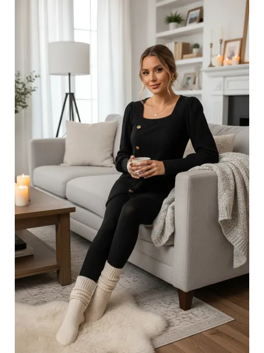 Kadın Uzun Kollu Düğmeli Mevsimlik Bluz – Yumuşak Dokulu, Esnek Ve Sıcak Tutan Kumaş