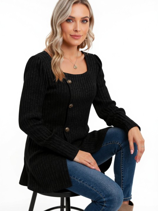 Kadın Uzun Kollu Düğmeli Mevsimlik Bluz – Yumuşak Dokulu, Esnek Ve Sıcak Tutan Kumaş