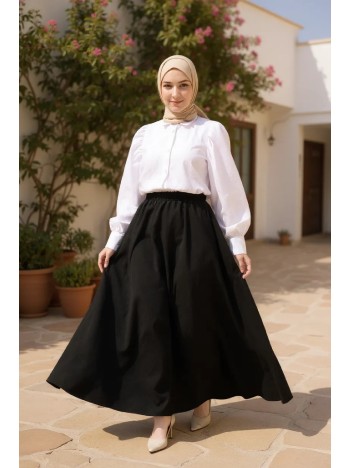 Kadın Siyah Double Kumaş Beli Lastikli Cepli Etek Kadın Siyah Double Kumaş Beli Lastikli Cepli Etek