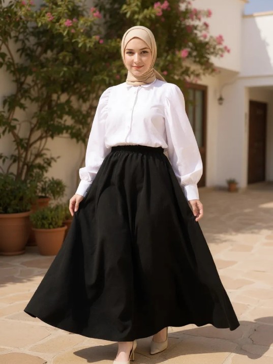 Kadın Siyah Double Kumaş Beli Lastikli Cepli Etek Kadın Siyah Double Kumaş Beli Lastikli Cepli Etek