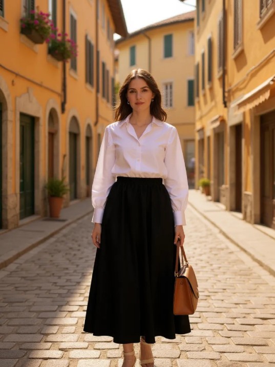 Kadın Siyah Double Kumaş Beli Lastikli Cepli Etek Kadın Siyah Double Kumaş Beli Lastikli Cepli Etek