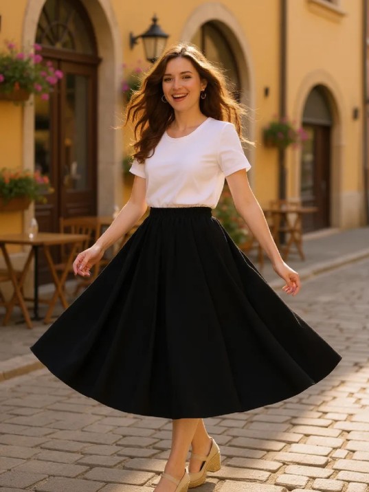 Kadın Siyah Double Kumaş Beli Lastikli Cepli Etek Kadın Siyah Double Kumaş Beli Lastikli Cepli Etek