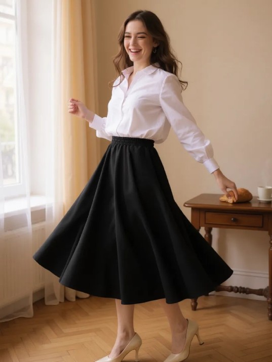 Kadın Siyah Double Kumaş Beli Lastikli Cepli Etek Kadın Siyah Double Kumaş Beli Lastikli Cepli Etek