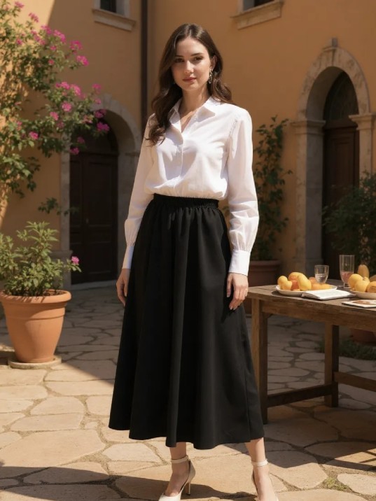 Kadın Siyah Double Kumaş Beli Lastikli Cepli Etek Kadın Siyah Double Kumaş Beli Lastikli Cepli Etek