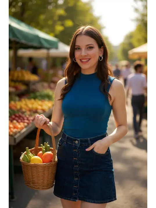 Kadın Mavi Kolsuz Balıkçı Yaka Basic Bluz