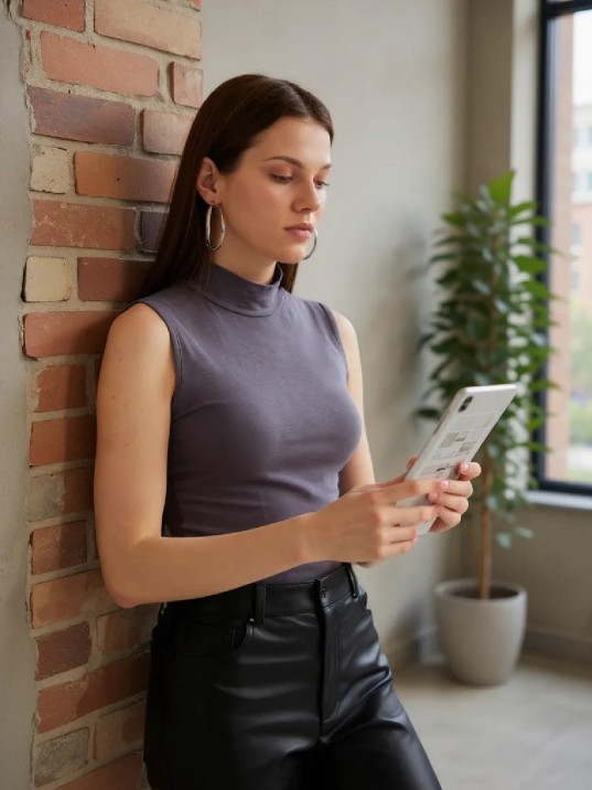 Kadın Antrasit Gri Kolsuz Balıkçı Yaka Basic Bluz