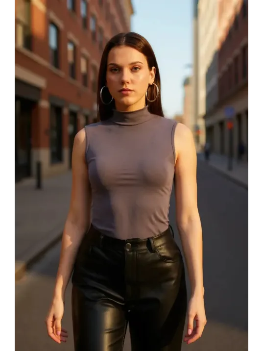 Kadın Antrasit Gri Kolsuz Balıkçı Yaka Basic Bluz