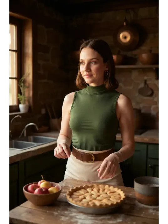 Kadın Haki Yeşili Kolsuz Balıkçı Yaka Basic Bluz