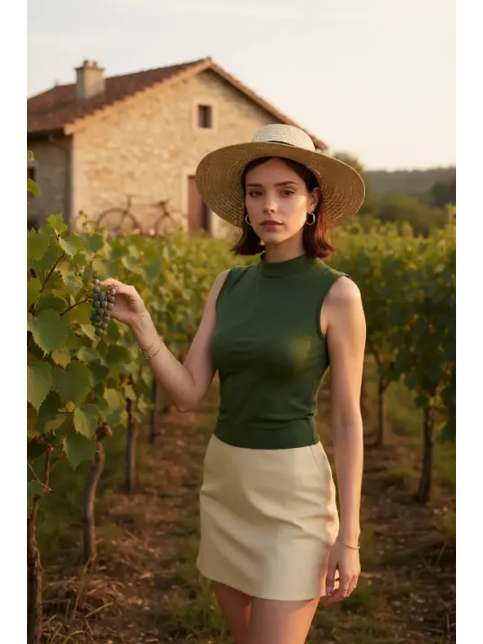 Kadın Haki Yeşili Kolsuz Balıkçı Yaka Basic Bluz