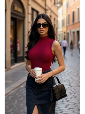 Kadın Bordo Kolsuz Balıkçı Yaka Basic Bluz Kadın Bordo Kolsuz Balıkçı Yaka Basic Bluz