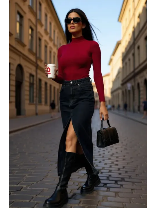 Kadın Bordo Kolsuz Balıkçı Yaka Basic Bluz