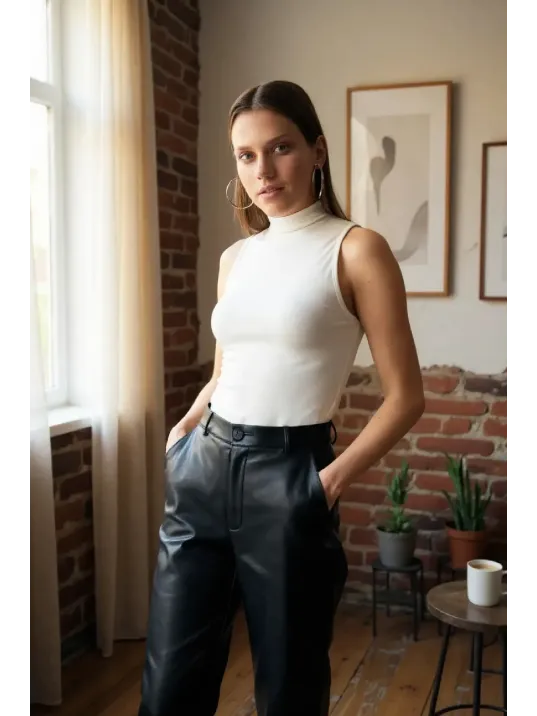 Kadın Beyaz Kolsuz Balıkçı Yaka Basic Bluz