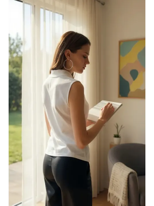 Kadın Beyaz Kolsuz Balıkçı Yaka Basic Bluz