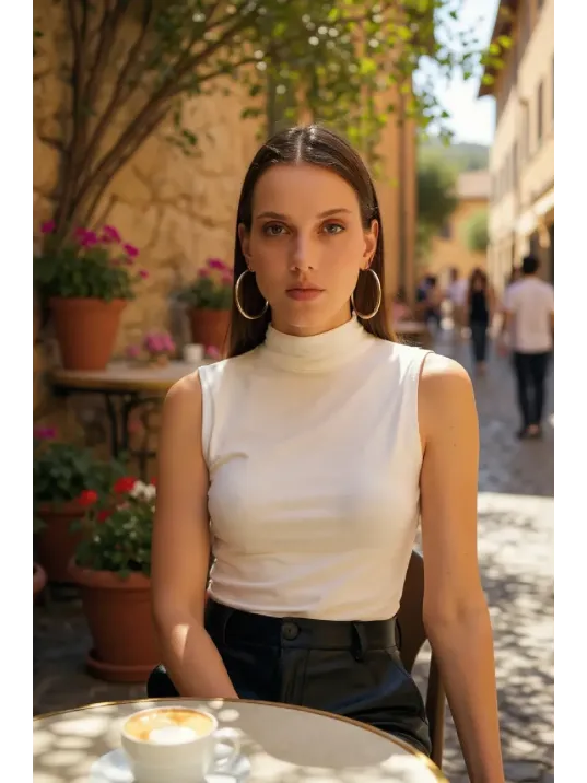 Kadın Beyaz Kolsuz Balıkçı Yaka Basic Bluz