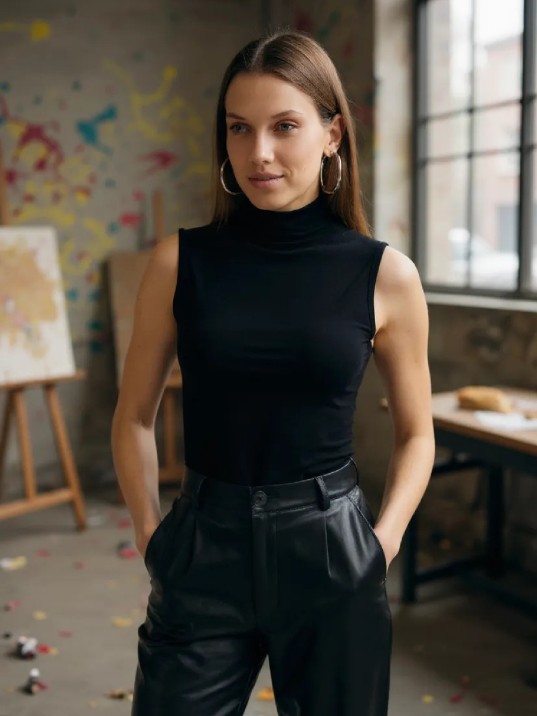 Kadın Siyah Kolsuz Balıkçı Yaka Basic Bluz Kadın Siyah Kolsuz Balıkçı Yaka Basic Bluz