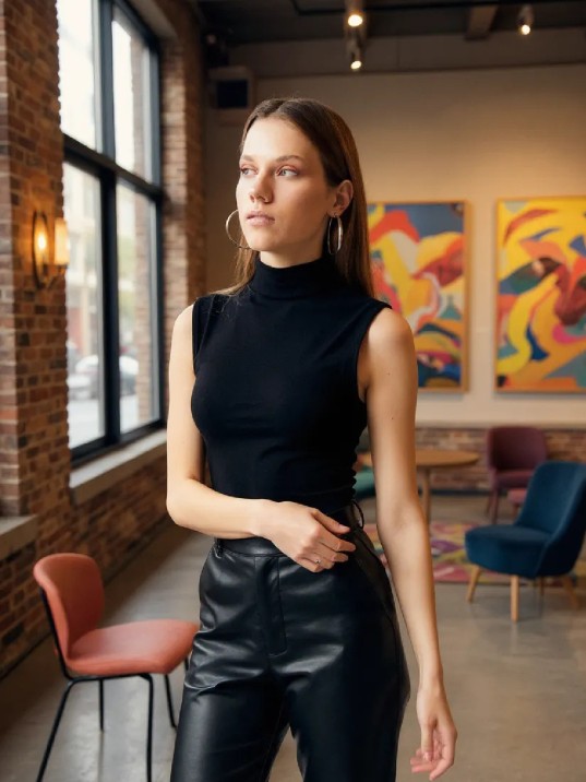 Kadın Siyah Kolsuz Balıkçı Yaka Basic Bluz Kadın Siyah Kolsuz Balıkçı Yaka Basic Bluz