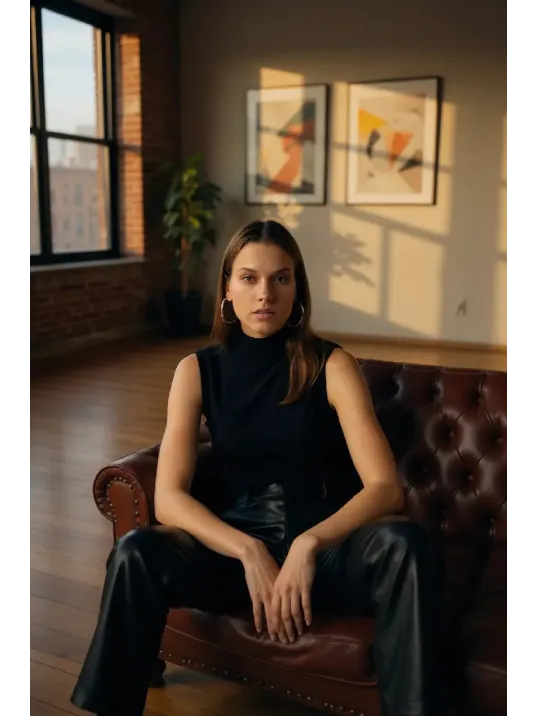 Kadın Siyah Kolsuz Balıkçı Yaka Basic Bluz