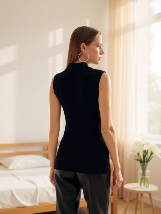 Kadın Siyah Kolsuz Balıkçı Yaka Basic Bluz Kadın Siyah Kolsuz Balıkçı Yaka Basic Bluz