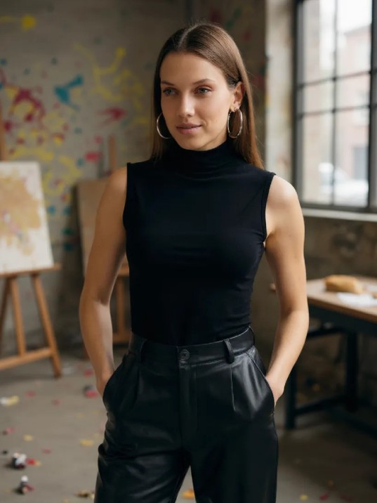 Kadın Siyah Kolsuz Balıkçı Yaka Basic Bluz Kadın Siyah Kolsuz Balıkçı Yaka Basic Bluz