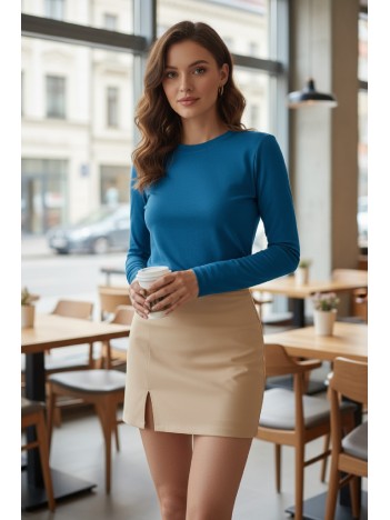 Kadın Mavi Parmak Detaylı Esnek Uzun Kollu Body