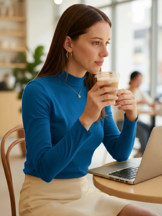 Kadın Mavi Parmak Detaylı Esnek Uzun Kollu Body Kadın Mavi Parmak Detaylı Esnek Uzun Kollu Body