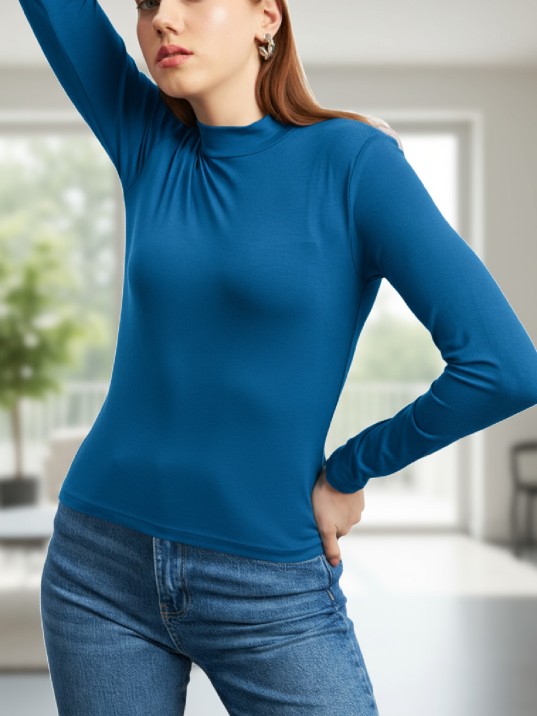 Kadın Mavi Parmak Detaylı Esnek Uzun Kollu Body Kadın Mavi Parmak Detaylı Esnek Uzun Kollu Body