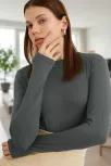 Kadın Antrasit Gri Parmak Detaylı Esnek Uzun Kollu Body