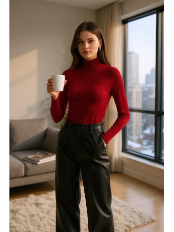 Kadın Bordo Parmak Detaylı Esnek Uzun Kollu Body Kadın Bordo Parmak Detaylı Esnek Uzun Kollu Body