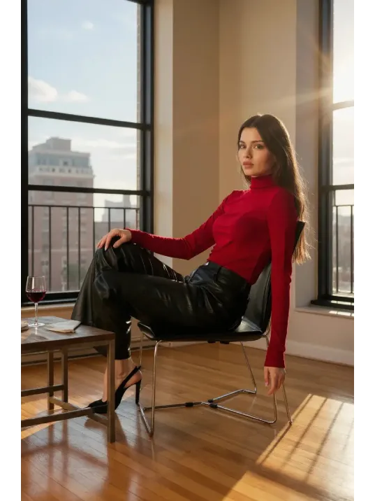 Kadın Bordo Parmak Detaylı Esnek Uzun Kollu Body