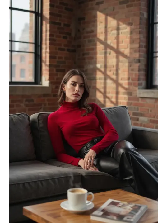 Kadın Bordo Parmak Detaylı Esnek Uzun Kollu Body