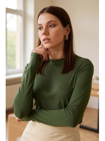 Kadın Haki Yeşili Parmak Detaylı Esnek Uzun Kollu Body