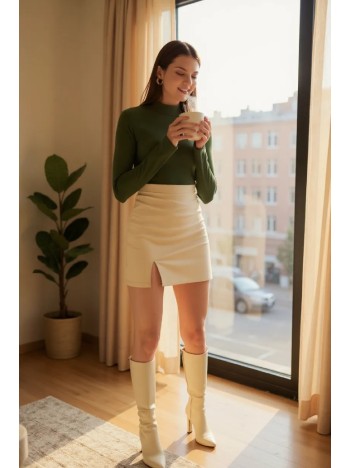 Kadın Haki Yeşili Parmak Detaylı Esnek Uzun Kollu Body Kadın Haki Yeşili Parmak Detaylı Esnek Uzun Kollu Body