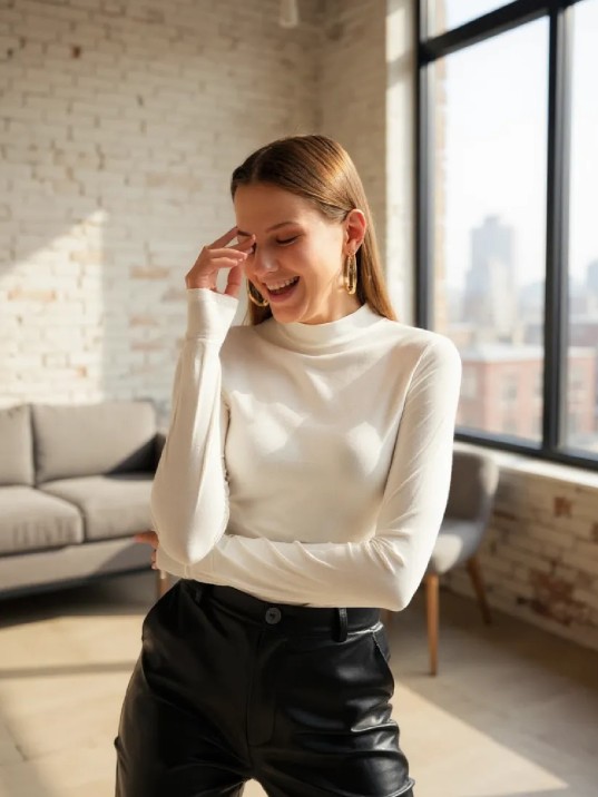 Kadın Beyaz Parmak Detaylı Esnek Uzun Kollu Body