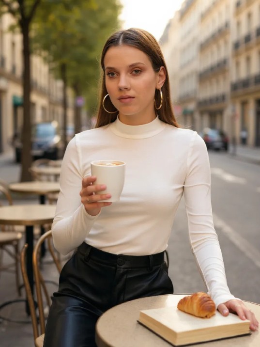 Kadın Beyaz Parmak Detaylı Esnek Uzun Kollu Body