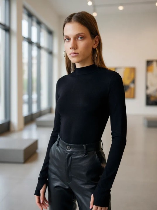 Kadın Siyah Parmak Detaylı Esnek Uzun Kollu Body Kadın Siyah Parmak Detaylı Esnek Uzun Kollu Body