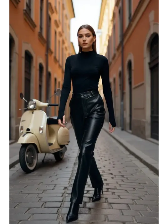 Kadın Siyah Parmak Detaylı Esnek Uzun Kollu Body