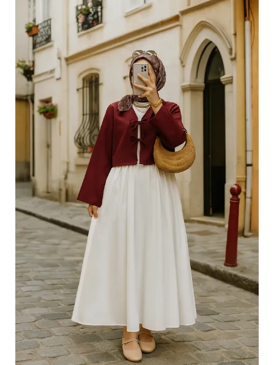 Kadın Bordo Kısa Kimono Ceket – Zarif Ve Şık Kombin Parçası