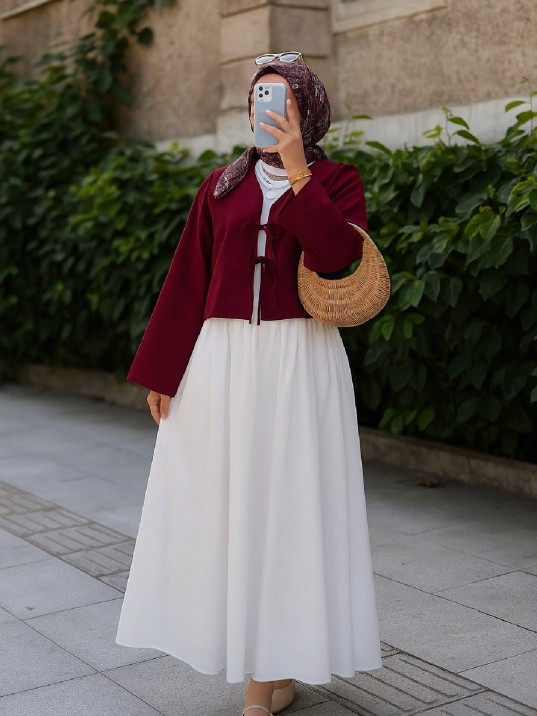 Kadın Bordo Kısa Kimono Ceket – Zarif Ve Şık Kombin Parçası