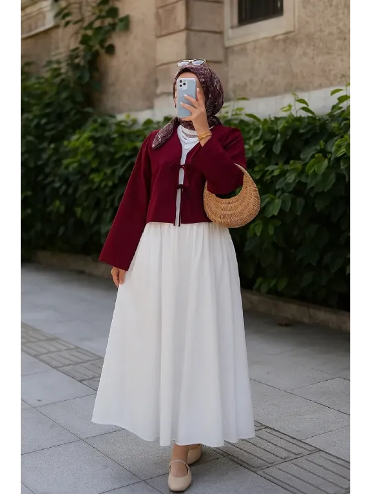 Kadın Bordo Kısa Kimono Ceket – Zarif Ve Şık Kombin Parçası