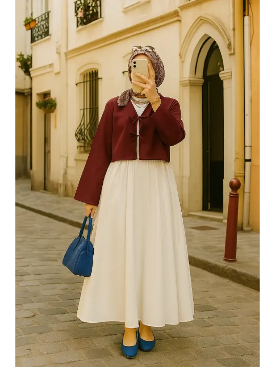 Kadın Bordo Kısa Kimono Ceket – Zarif Ve Şık Kombin Parçası